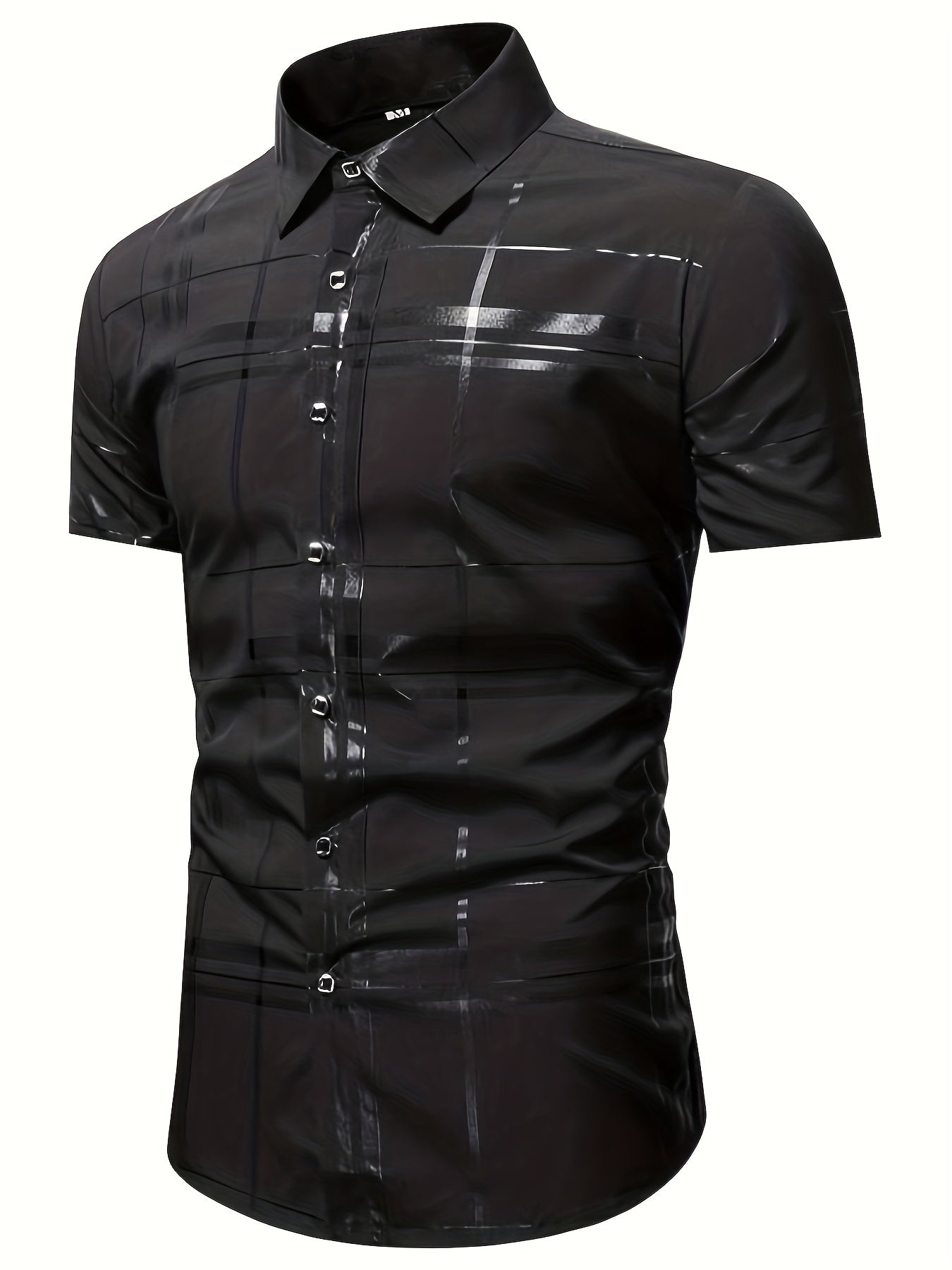 Men's Stripe Print Short Sleeve Shirt for Summer