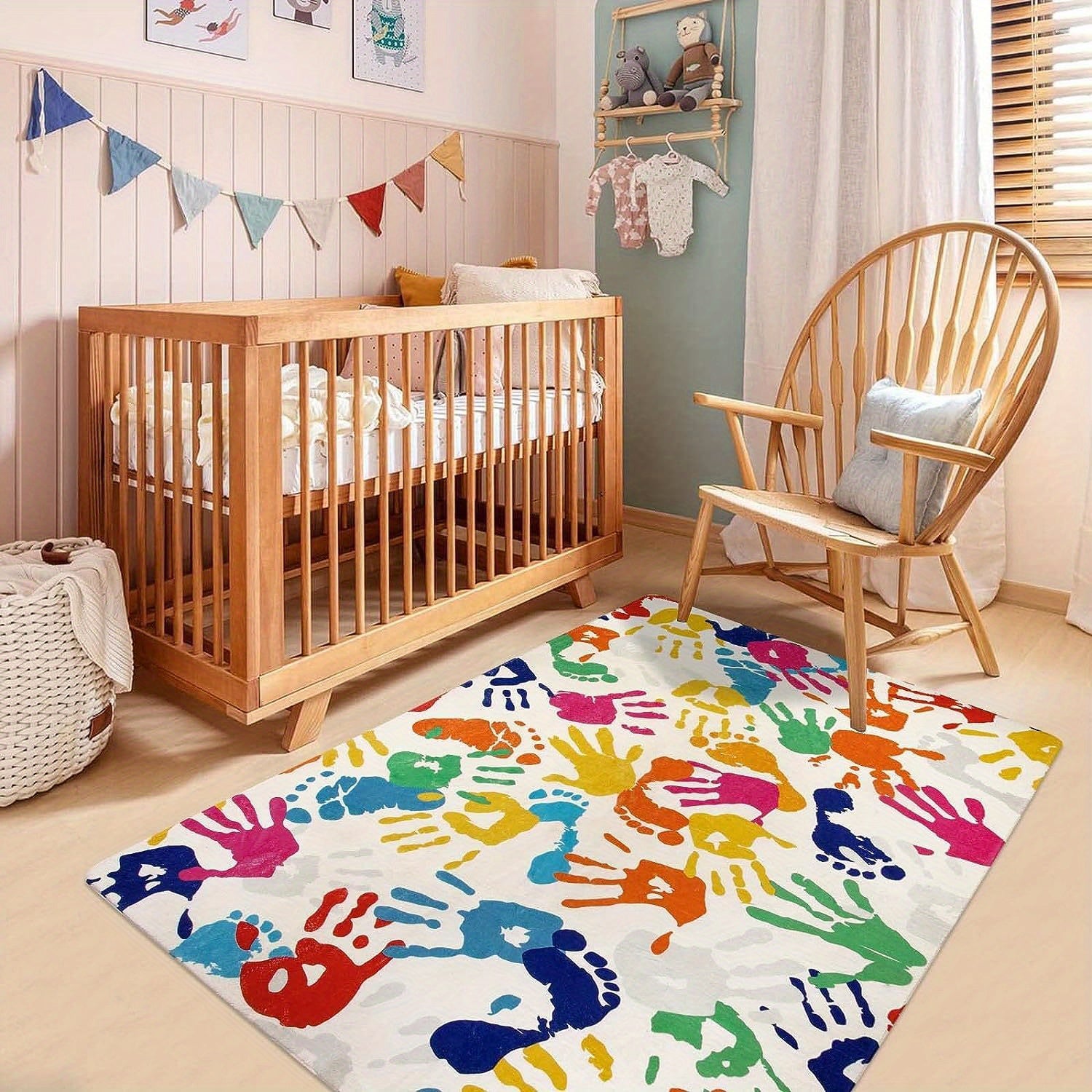 Soft Fluffy Hand Print Carpet Area Rug Non Slip Backing