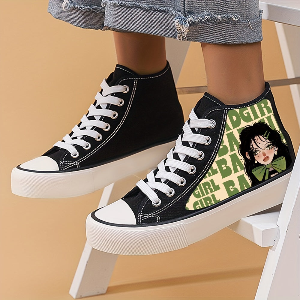 Anime Girl Pattern Lightweight High Top Canvas Sneakers