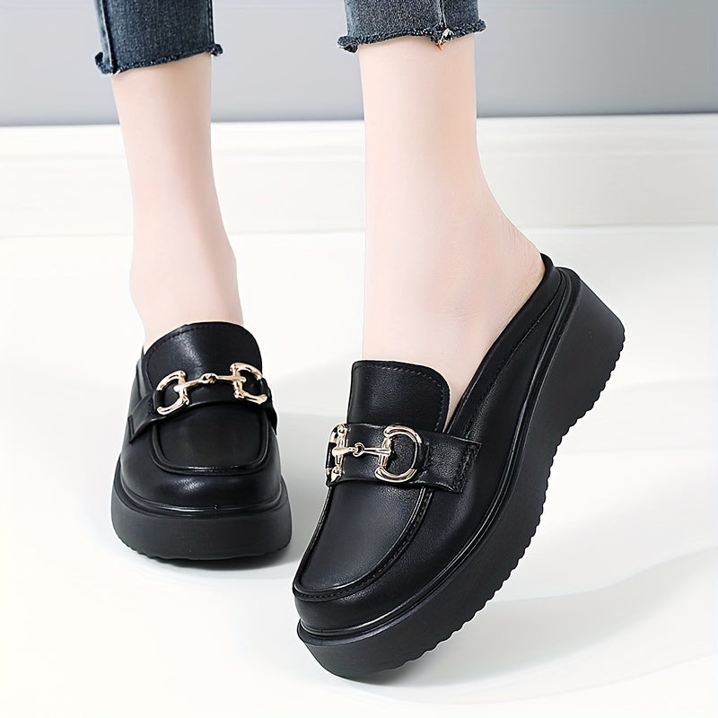 Women's Metal Decor Loafers Slip On Shoes