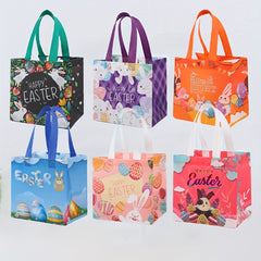 12pcs Easter Pattern Tote Bags With Handles Reusable Non Woven Bags