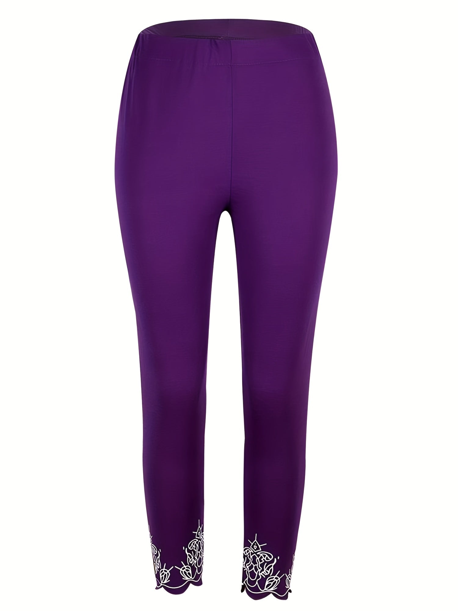 Plus Size Floral Print Cut Out Slim Fit Leggings