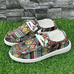 Ethnic Geometric Pattern Flat Shoes Women's Shallow Mouth Casual Shoes