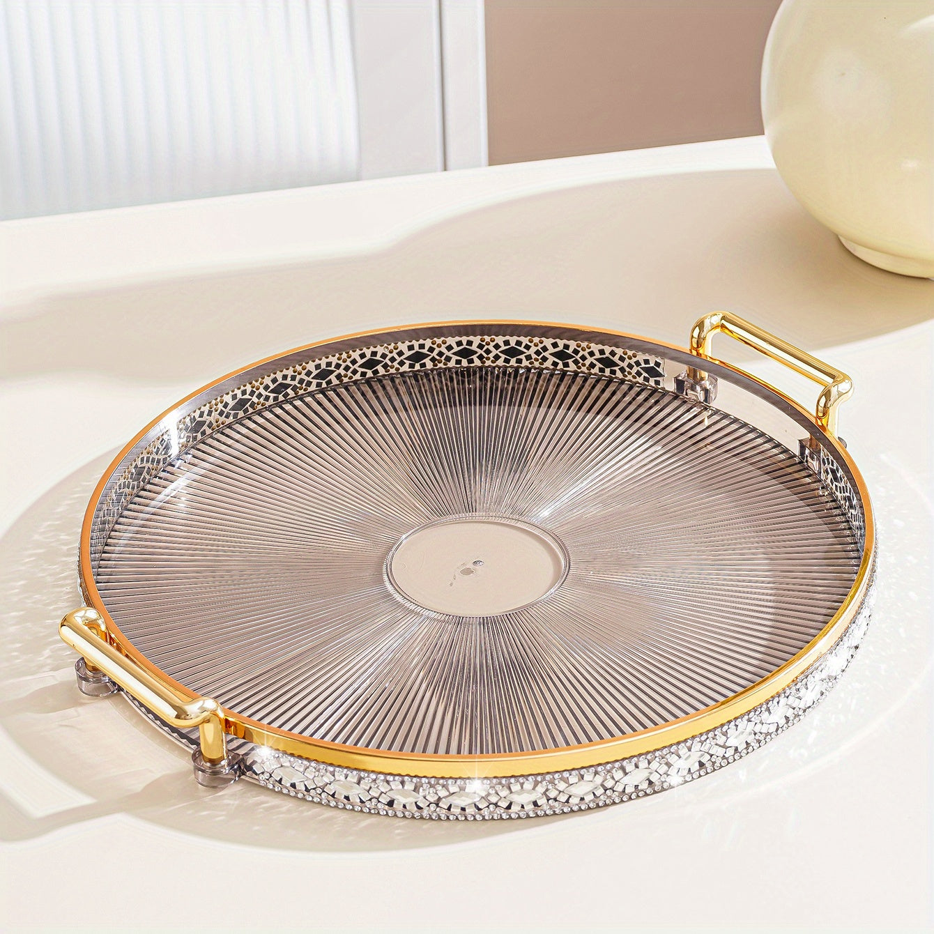 Modern Decorative Striped Plastic Breakfast Tray