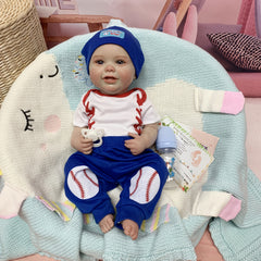 Waterproof Vinyl Reborn Baby Boy Doll with Realistic Details & Baseball Outfit