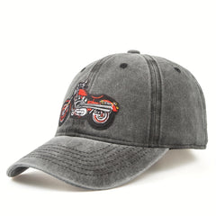 Fashionable Embroidered Motorcycle Cap Retro Baseball Sunshade Bucket