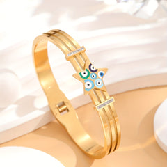 Colorful Eye Round Bracelet, Golden Stainless Steel, Delicate Gift for Daughter