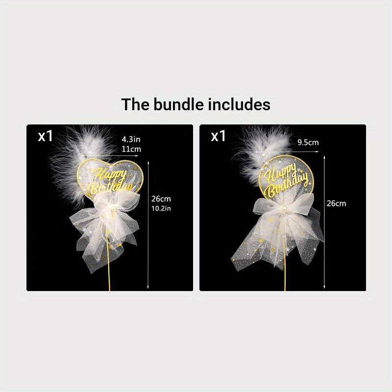 Mesh Bow Pearl Feather Cake Decoration Insert