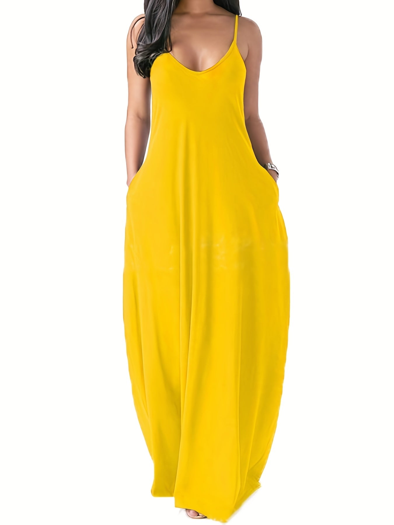 Basic Dress Women's Plain V Neck Stretch Cami Maxi Dress