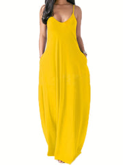 Basic Dress Women's Plain V Neck Stretch Cami Maxi Dress