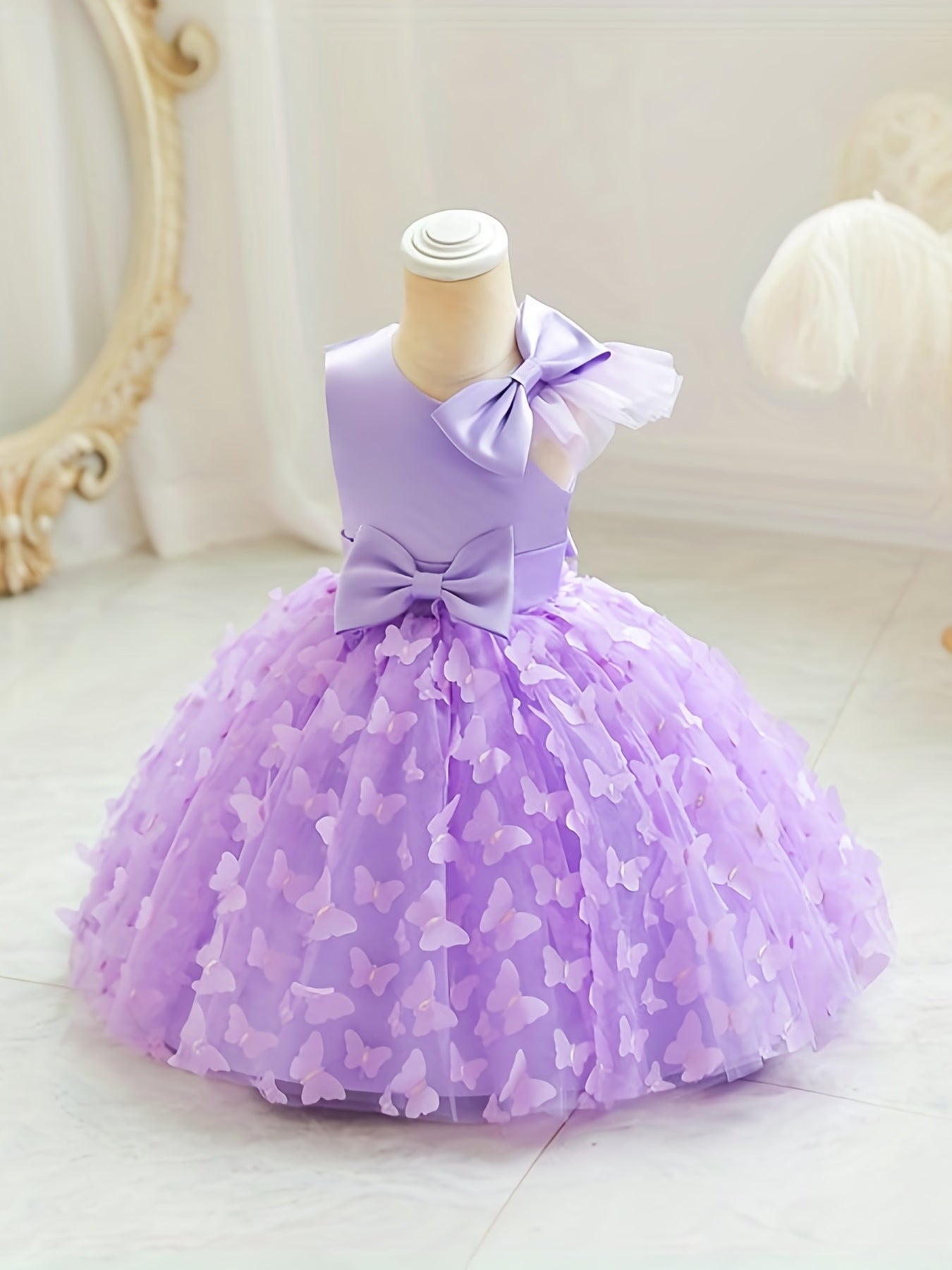 Baby Girls Butterfly Bowknot Sleeveless Princess Dress for Party