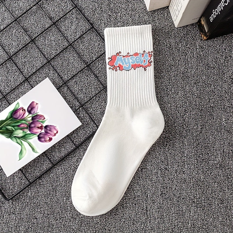 Cartoon Letter Socks - Comfy & Breathable Women's Mid Tube Socks