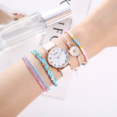 Girls Flower Quartz Watch Daisy Bracelet Set