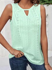Eyelet Keyhole Tank Top Solid Sleeveless Summer Top