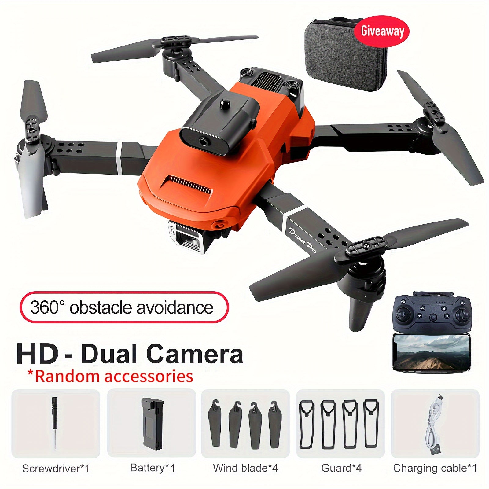 E100 Drone 4 Sided Obstacle Avoidance Dual Camera One Key Takeoff Landing