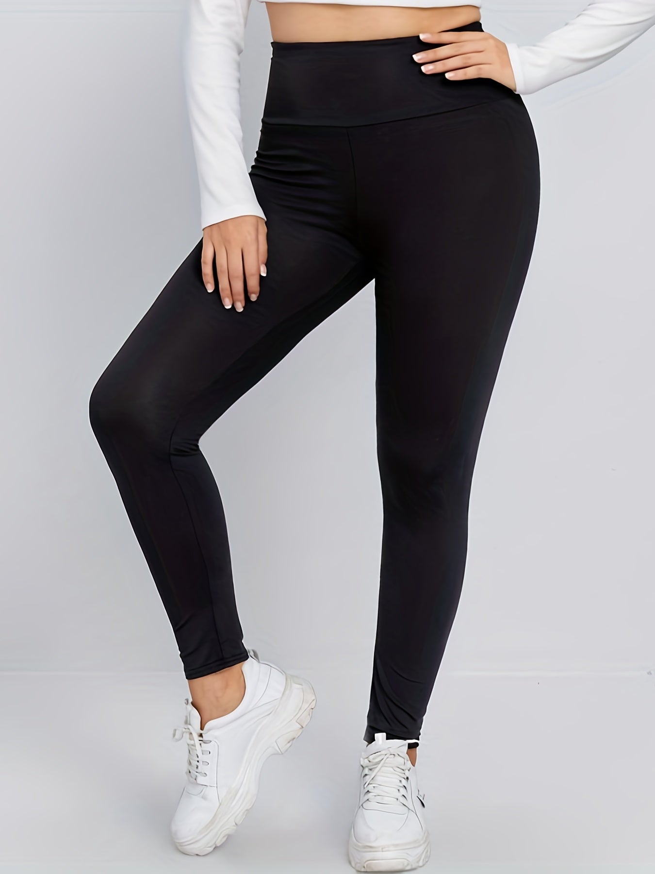 Solid Tummy Control Leggings High Rise High Stretch