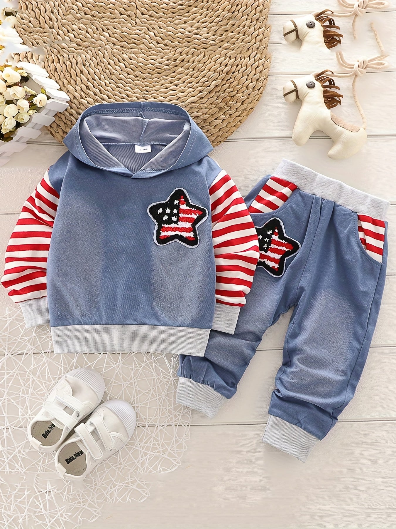 Kids Striped American Flag Hoodie & Pants Set