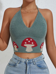 Y2k Halter Neck Mushroom Print Crop Top