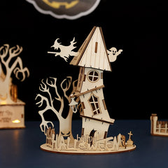 Halloween 3D Wooden House Decorations Window Ornaments DIY Toys Ghost