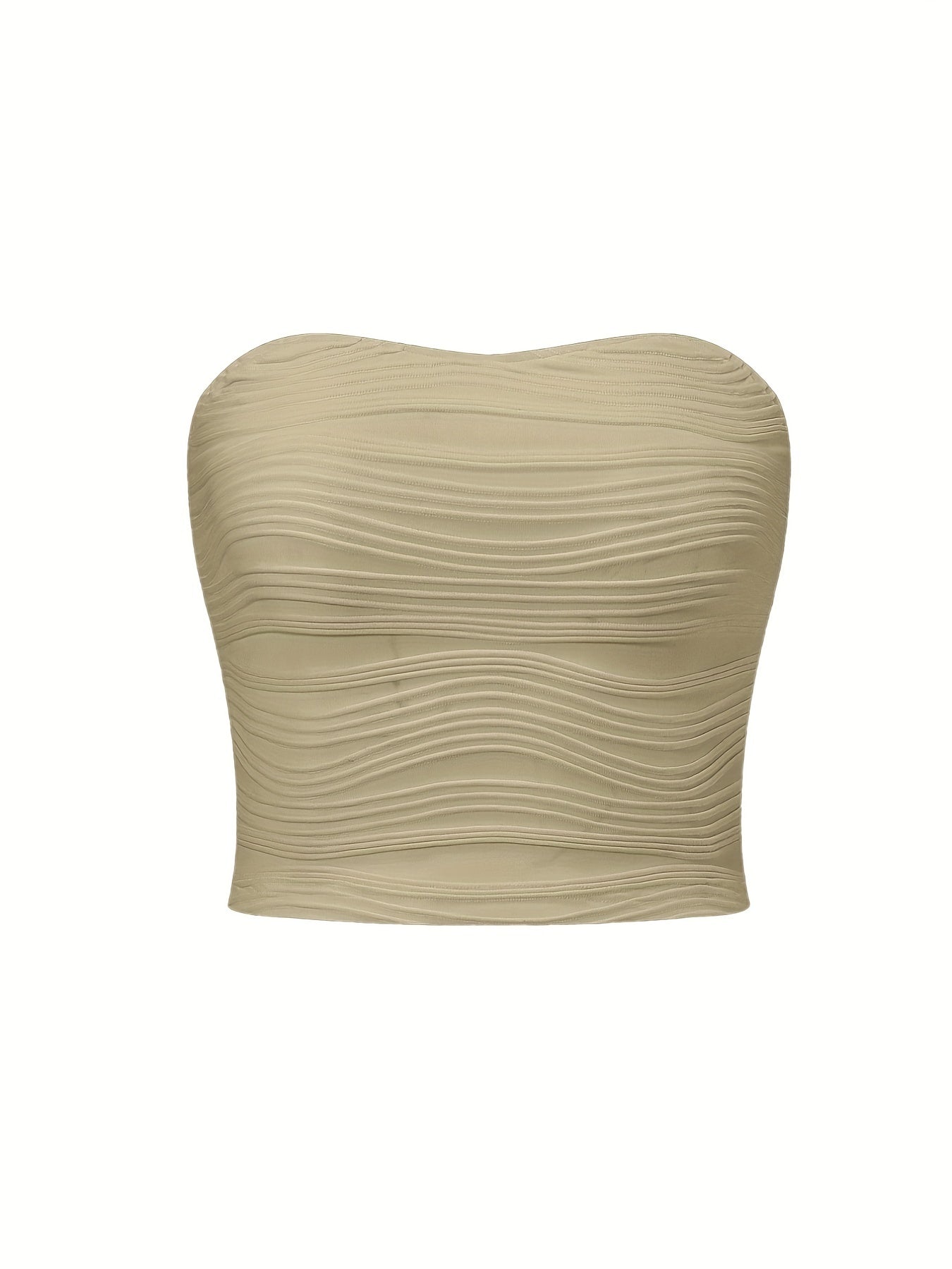 Wavy Textured Tube Top Off Shoulder Slim Top