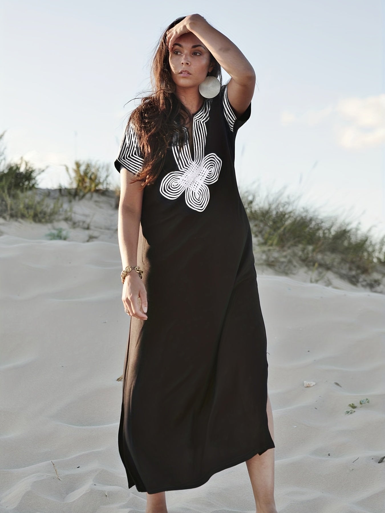 Boho Kaftan Dress Women's Plus Embroidered Beach Dress