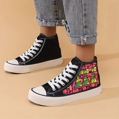 Abstract Print Flat Chunky Canvas Sneakers
