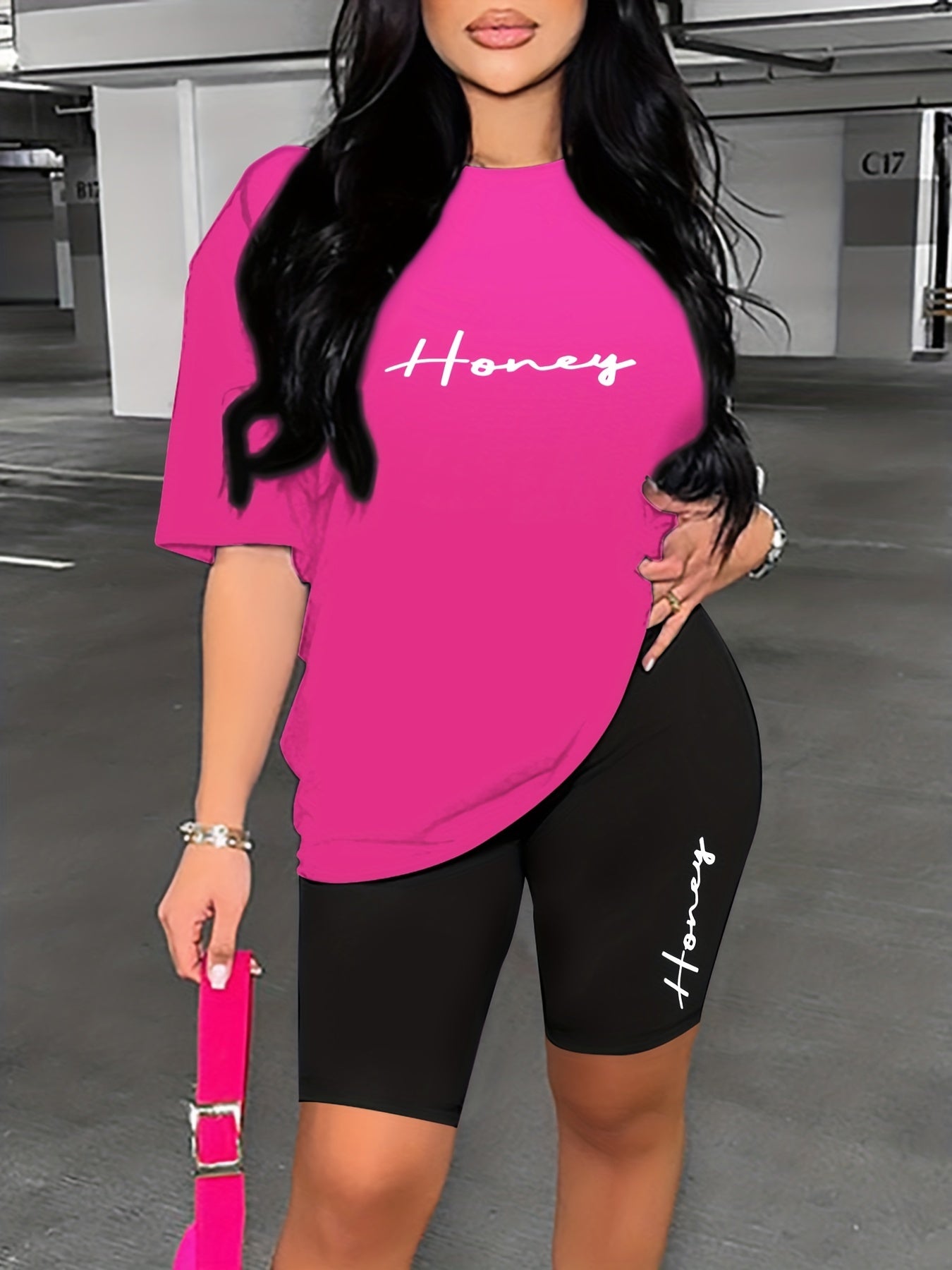 Letter Print Lounge Set Short Sleeve Top & Shorts Women's Loung