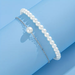 Stylish Double Layer Pearl Anklet Set for Men and Women