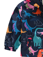 Dinosaur Print Zipper Hooded Jacket for Boys & Girls