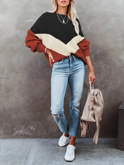 Colorblock Sweater Long Sleeve Round Neck Jumper