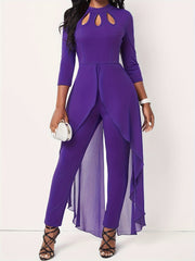 Casual Jumpsuit Women's Plus Solid Cut Out Half Sleeve Round Neck