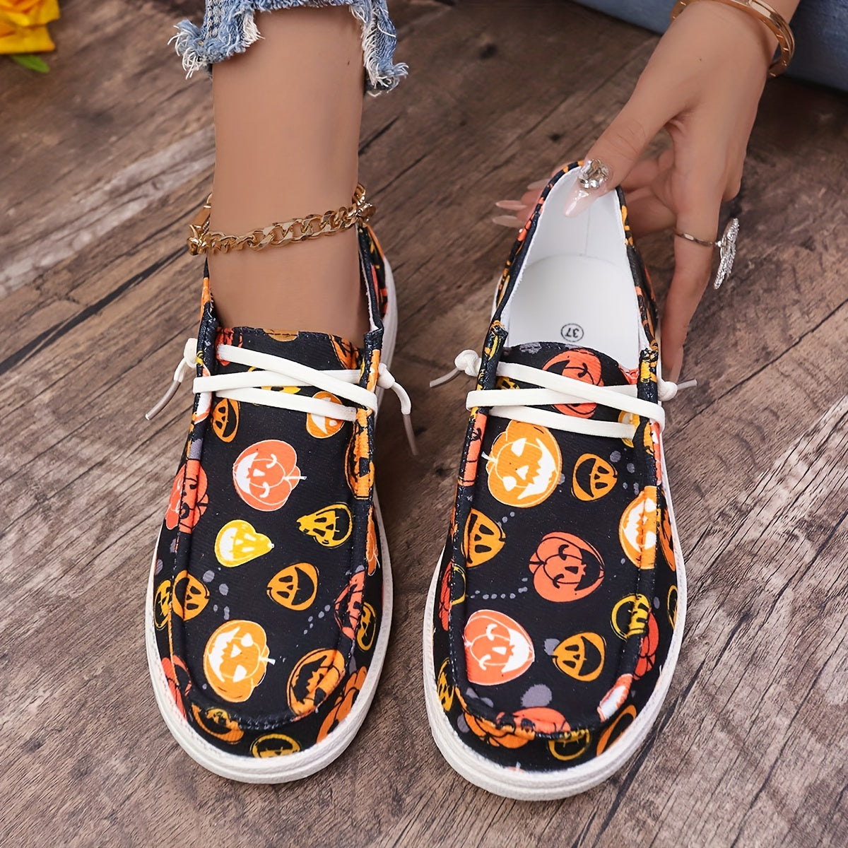 Halloween Pumpkin Pattern Flat Shoes Horror Style Sport Shoes
