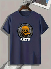 BIKER Pattern Print Men's Comfy Sports T shirt Graphic Tee
