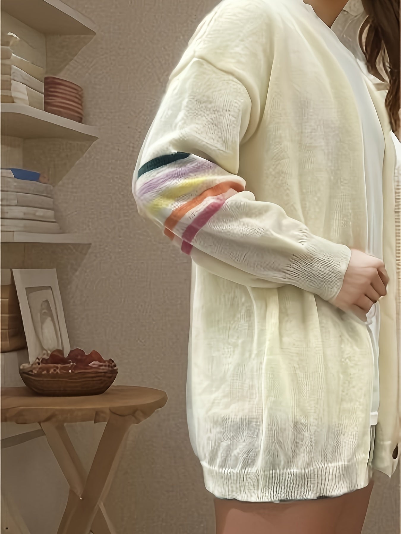 Striped Print Open Front Cardigan