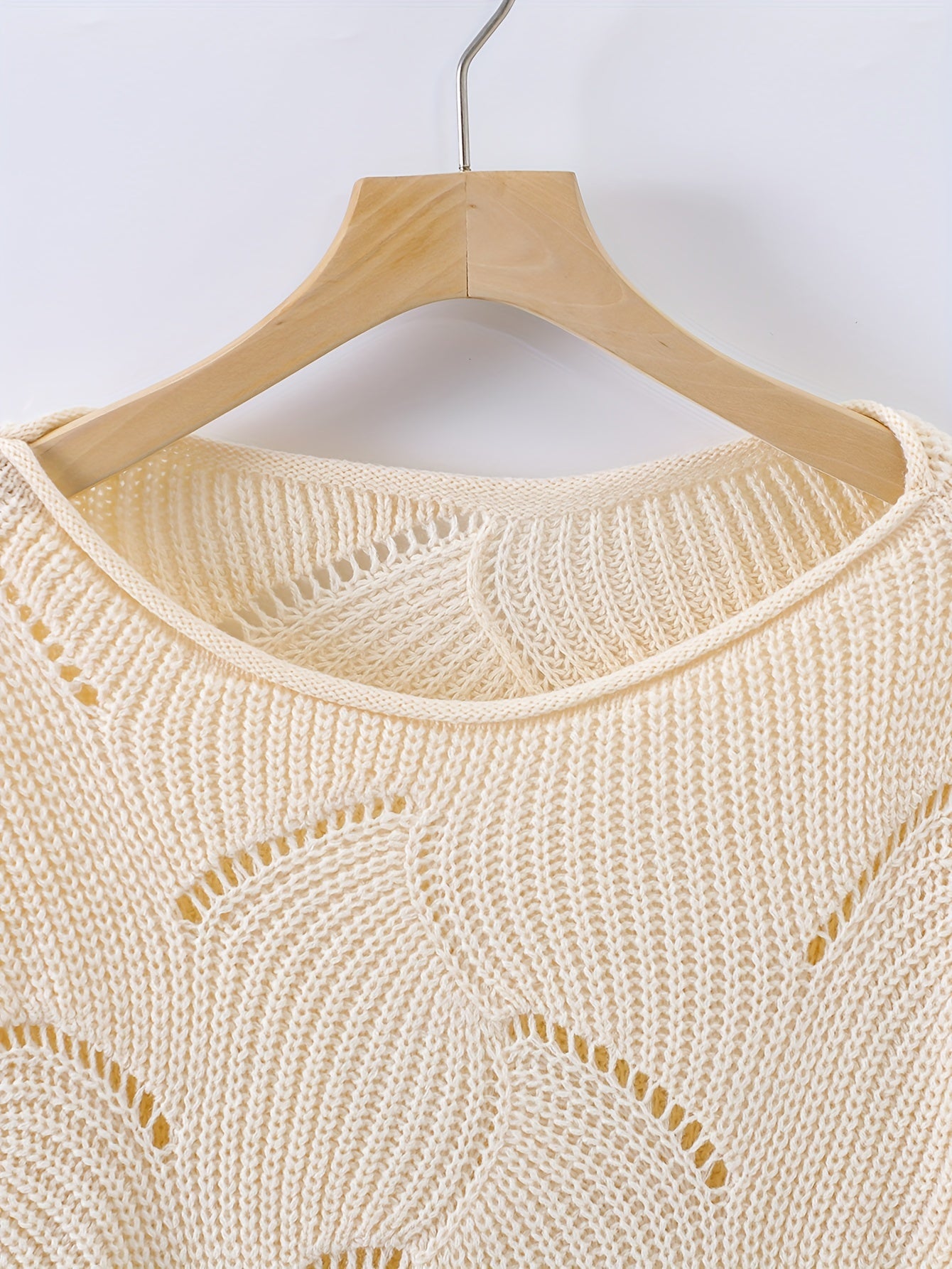 Casual Sweater Women's Solid Pointelle Long Sleeve Pullover Jumper