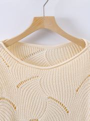 Casual Sweater Women's Solid Pointelle Long Sleeve Pullover Jumper