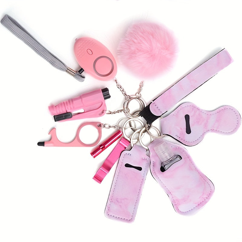 11 Piece Safety Keychain Set for Girls Self Defense No Touch Door Opener Whistle