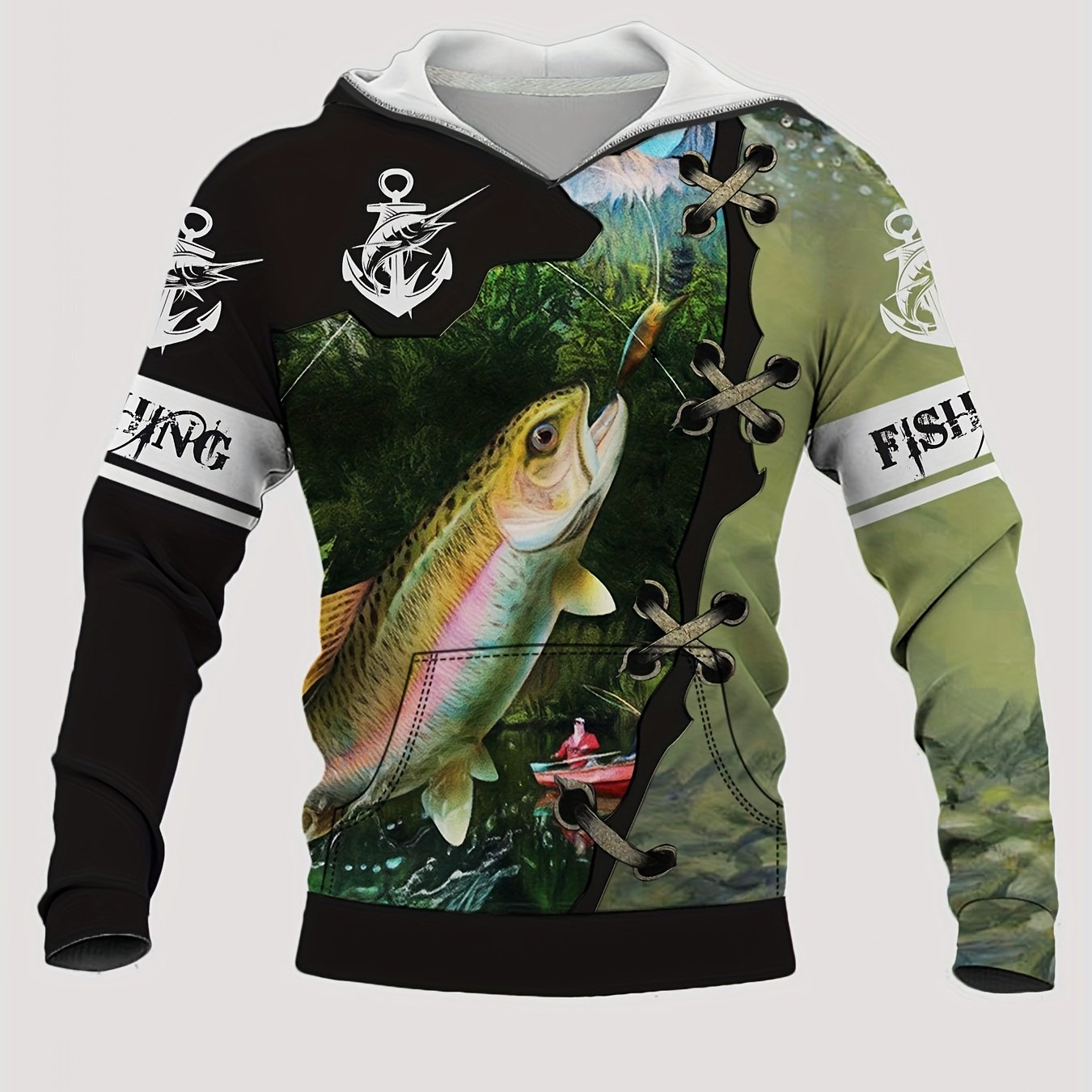 3D Print Fish Hoodie Men's Graphic Kangaroo Pocket Pullover Autumn Winter
