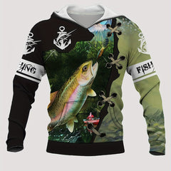 3D Print Fish Hoodie Men's Graphic Kangaroo Pocket Pullover Autumn Winter