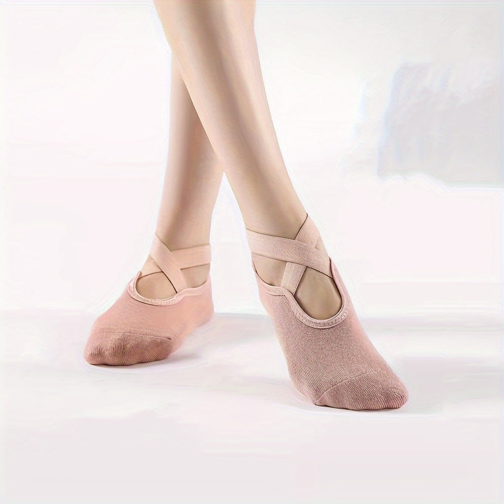 Women's Non Slip Yoga Socks with Extra Grips - Cross Strap Sports Socks