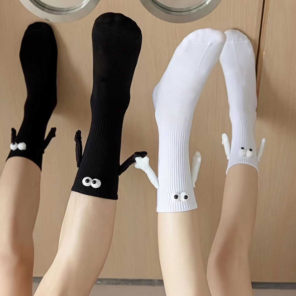 Hand In Hand Socks Cartoon Eyes Decor Stockings