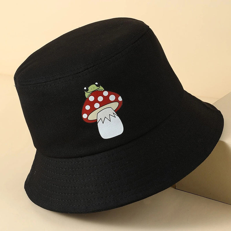 Mushroom Frog Bucket Hat Solid Print Beach Sun Hat Outdoor Lightweight Travel