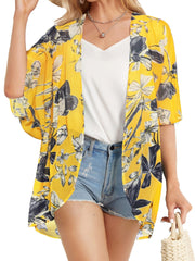 Print Cover Up Shirt Loose Fit V Neck Long Sleeves Casual Blouse