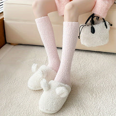 3 Pairs Solid Fuzzy Calf & Knee High Socks Women's Stockings