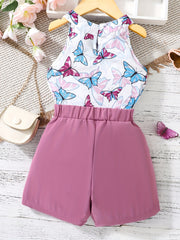 Girls' Leopard Halter Top & Button Shorts Set for Party Beach Vacation