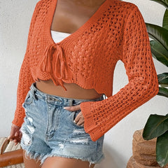 Casual Cardigan Women's Plus Solid Hollow Out Long Sleeve