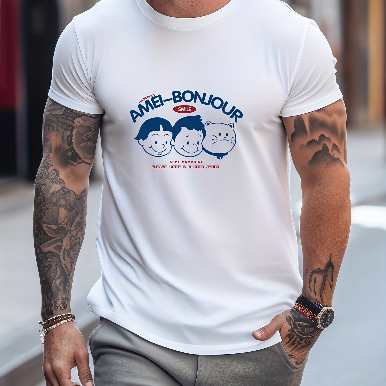 Men's Printed Leisure Sports T shirt Stretch Tee Shirt Summer