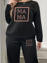 Casual Loungewear Set Women's Letter Print Fleece Top & Pants Pajama