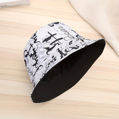 Letter Graffiti Print Bucket Hat Reversible Fisherman Cap