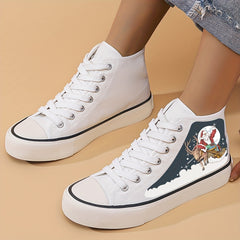 Christmas Santa Print Chunky Canvas Sneakers High Top Classic Skate Shoes
